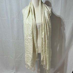 Cream Scarf Gold Silver Metallic Tassels